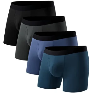 Men’s Boxer Briefs ODM 95% Cotton 5% Spandex Soft Breathable Moisture Wicking 4 Pack Imported Underwear Machine Wash