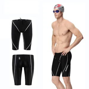 Mens Boy Professional Shark Skin Quick Dry Nylon Fabric Knee Length Compression Fit Swim Shorts Swim Jammer