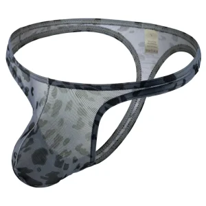 Men’s Breathable Sexy Leopard Print Knitted Nylon Mesh Thong Underwear Low Waist