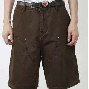 Men’s Breathable Vintage Washed Canvas Work Carpenter Shorts 100% Cotton Relaxed Fit Multi Pocket XS Available