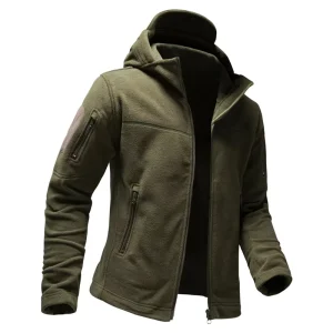 Men’s Breathable Workwear Softshell Fleece Safety Jacket Outdoor Hooded Work Uniform with Zipper Closure