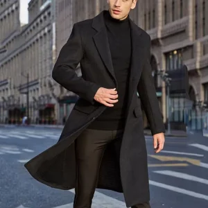 Men’s British Trench Coat Long Winter Overcoat Wool Overcoat Men