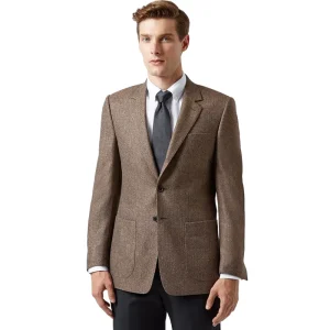 Men’s Brown Blazer with Patch Pockets Slim Fit British Style Business Formal Suit Jacket