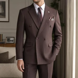 Men’s Brown Double Breasted V Neck Blazer Jacket Italian Style Anti Shrink Anti Wrinkle Business Formal Wedding Groom Banquet