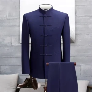 Men’s Buckle Tang Suit Chinese Wedding Hosts People’s Orchestra Performs Zhongshan Suit XS 3XL