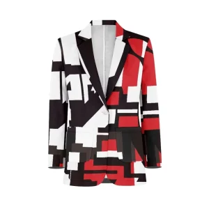 Men’s Business Casual Coat Contrast Color Pattern Stitching Single Breasted Office Blazer