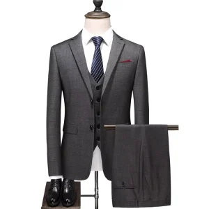 Men’s Business Casual Suits Mens Wool Suits 3 Pieces Formal Blazer Suits for Men