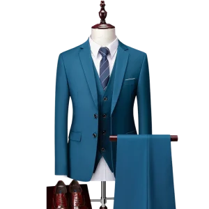 Men’s Business Casual Three-Piece Turkish Tuxedo Suit Regular Fit V-Neck Collar Waterproof Breathable Flat Front Style Adults
