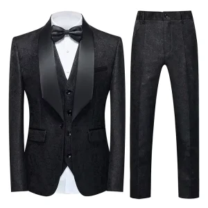 Men’s Business Suit 3 Piece Set Blue British Style Single Breasted Breathable Anti Wrinkle Worsted Fabric Suit