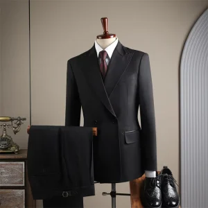 Men’s Business Suit Set Anti-Wrinkle Solid Color Single Breasted Beaded Peaked Lapel 2 Pieces