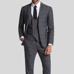 Men’s Business Suit Set Single Breasted Plaid Checkered Regular Fit Slim Fit American Sizes S M Plus Size 3 Pieces for Weddings