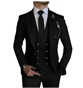 Men’s Business Suit Slim Fit Blazer 3 Pc Set Breathable Design for Weddings and Formal Occasions