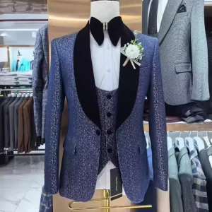 Men’s Business Suits Set Wedding Party Groomsman Slim Fit Blazer Vest Pants Three-Piece Formal Prom Plus Size
