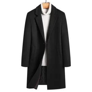 Mens Business Top Coats Heavyweight Woolen Warm Single Breasted Trench Winter Coats for Men