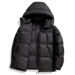 Men’s Business and Leisure Winter Puffer Coat Duck Down Hooded Puffer Jacket for Office and Outdoor Use