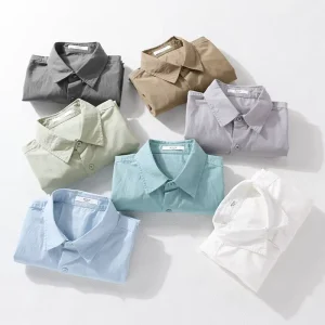 Men’s Button Down Cotton Shirts Solid Color Short Sleeve Business Casual Shirt for Men