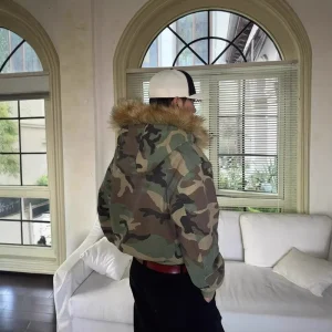 Men’s Camo Fleece Jacket with Fur Hood Chaqueta Camuflaje Forrada Hombre ODM Factory for Warm Coat