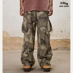 Men’s Camouflage Black Fleece Lined Tactical Cargo Pants for Spring Multi Pocket Cargo Pants with Stacked Pattern for Summer