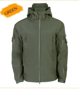 Men’s Camouflage Softshell Tactical Jacket with Zipper Closure Waterproof Fabric Coat for Hiking and Camping Cargoes Style