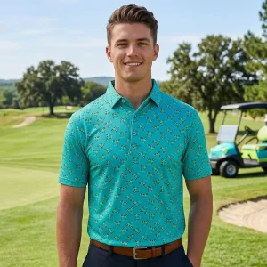 Men’s Canvas Print Golf Shirt Lightweight Casual Summer Business Skin Friendly Breathable Anti UV Quick Dry Polo T Shirt