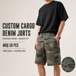 Men’s Cargo Denim Shorts Summer Multifunctional Acid Wash Baggy Heavyweight Camouflage Casual Camo Men’s Jeans Shorts