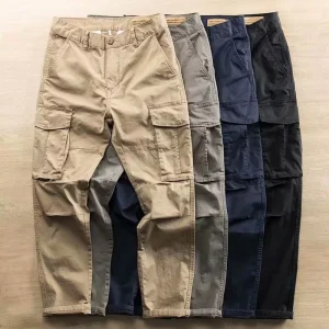 Men’s Cargo Pants Durable Cotton Multi Pocket Casual Trousers Loose Fit Workwear Pants for Outdoor Activities & Daily Commute