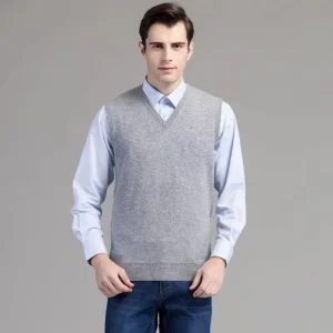 Men’s Cashmere Knit V Neck Sleeveless Sweater Vest, 100% Cashmere