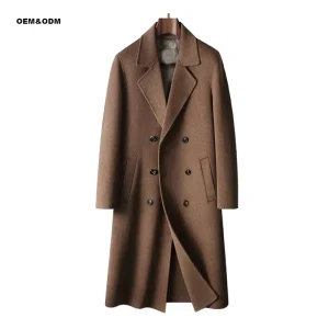 Men’s Casual 100% Wool Coat 950g Thickened Chester Style Double Breasted Lapel Jacket with Mid to Long for Peak Autumn Plain