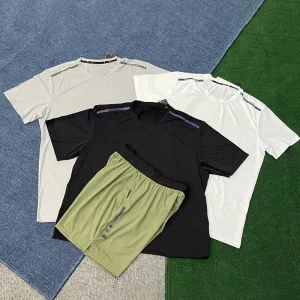 Mens Casual 2 Piece Set Activewear Outfit Short Sleeve Top Sport Short Set Reflective Lightweight Breathable Quick Dry