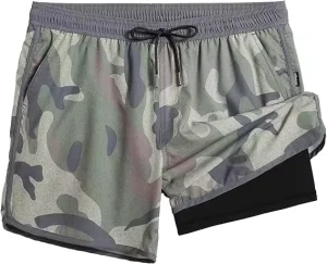 Men’s Casual 2 in 1 Compression Beach Shorts Quick Dry Polyester Spandex Material Waterproof Striped Solid Dot Print Swimwear