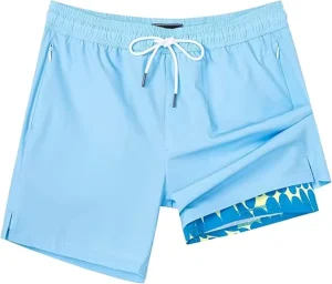 Men’s Casual 5 Inch Printed Swim Trunks Quick Dry Polyester Spandex Bathing Suit with Compression Liner for Swimwear