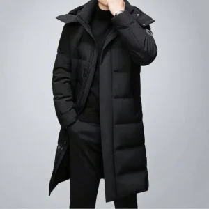 Men’s Casual 90% Down Winter Jacket with Fur Hood Windproof and Rainproof Long Coat Thick 123 Windbreaker