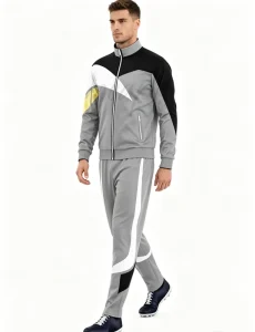 Men’s Casual Acid Wash Sportswear Suit Long Sleeve Jacket & Full Length Pants for Football Running Fitness XL