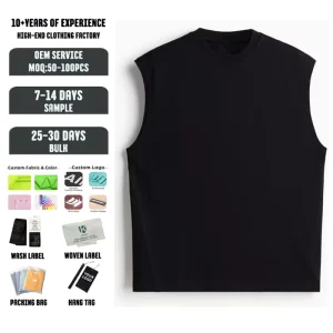 Men’s Casual Activewear Heavyweight Gym Tank Top Sleeveless Cotton Elastane Breathable T Shirt Vest