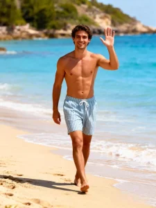 Men’s Casual Beach Board Shorts Swim Trunks Spandex Polyester Elastic Waist Breathable Quick Drying Custom Logo Left Leg Digital