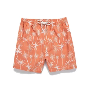 Men’s Casual Beach Shorts 100% Cotton Garment Wash Swimwear Bottom with Elastic Mid Waist Breathable Mesh Lining