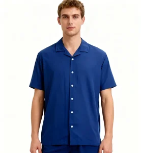 Men’s Casual Beach Style UPF50+ Solid Short Sleeved Shirts Spandex Polyester Shirts Breathable OEM Plus Size Loose Dress Shirts