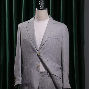 Men’s Casual Blazers 100% Linen V neck Single Breasted Zipper Fly Flat Front