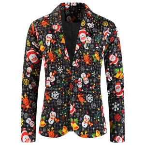Men’s Casual Christmas Blazer Set Plus Size Fashion Single-Breasted Suit