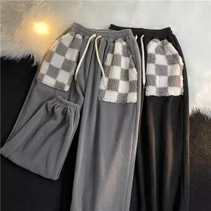 Men’s Casual Cotton Jogging Pants Solid Color Plus Size Fitness Overalls with Elastic Waist Fabric