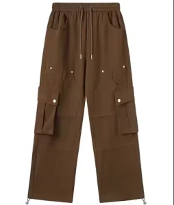 Mens Casual Cotton Side Button Trousers Cargo Wide Leg Pants for Men
