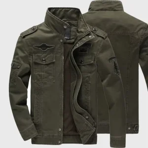 Men’s Casual Cotton Worker Jacket With Stand Up Collar Autumn Zipper Closure Coats