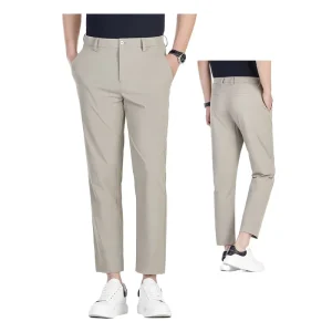 Men’s Casual Dress Pants with Elastic Waist Lightweight and Comfortable Capris Style