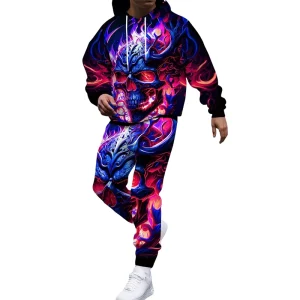 Men’s Casual Fashion Sweatshirt and Pants Two-piece Set 3D Digital Printing Sports Hoodie and Pants Set