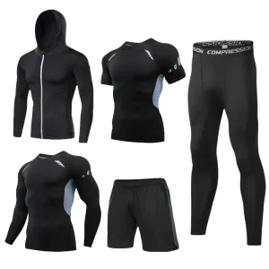 Men’s Casual Fitness Quick Drying Sportswear Knitted Long Sleeve Trousers with Solid Pattern for Running Basketball & Football