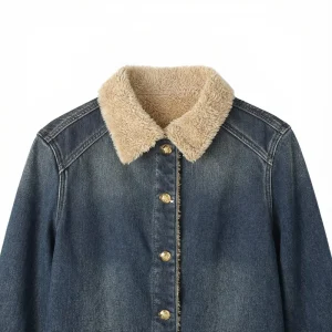 Men’s Casual Fleece Lined Denim Jacket Shearling Collar Cuff Trim Vintage Washed Windproof Breathable Winter Warm