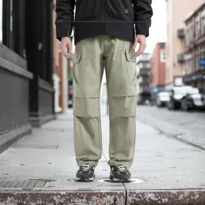Men’s Casual Green Cargo Pants Lightweight Cotton Trousers with Side Pockets Customizable Garment Dyed