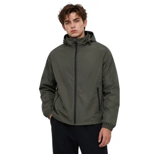 Men’s Casual Jacket with Hood Windproof Athletic Windbreaker Lightweight Outdoor Sporty Outerwear for Spring