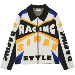 Men’s Casual Knitwear Winter Zipper Jumper Graphic Design Pattern Coat Vintage Racing Knitted Sweater