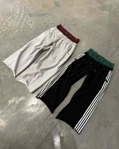 Men’s Casual Lightweight Sweatpants with Double Waist Side Stripes Wide Leg Dark Wash Jogger Pants for Street Style